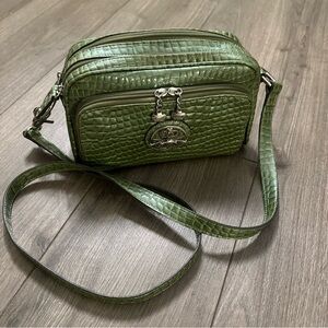 KATHY VAN ZEELAND Green Patent Leather Patterned Purse  With Logo Vintage